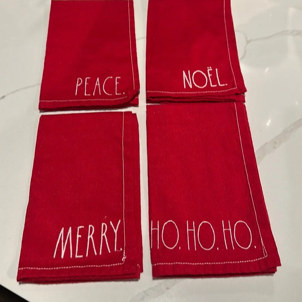 Rae Dunn RED Cloth Dinner Napkins Set Of 4  Embroidered
